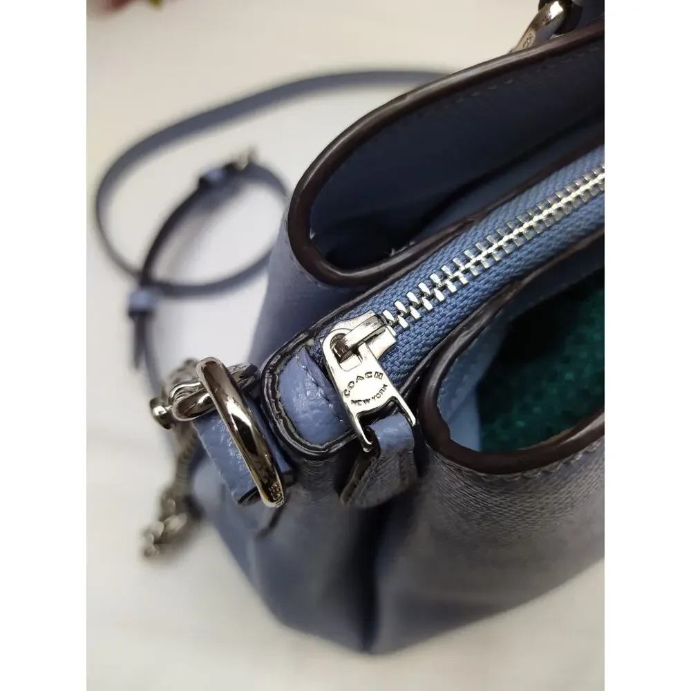 Coach Blue Leather Double Handles Chain Strap Satchel Bag
